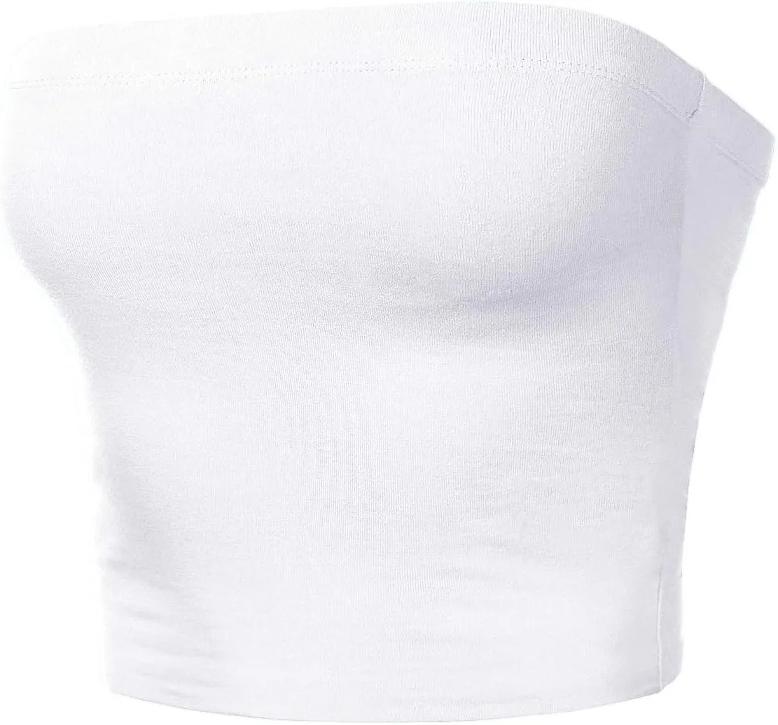 Women's Double Layered Crop Tube Tops Strapless Basic Cotton Cami Casual