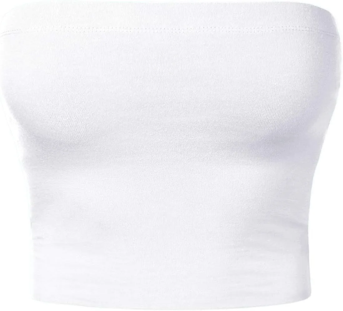 Women's Double Layered Crop Tube Tops Strapless Basic Cotton Cami Casual
