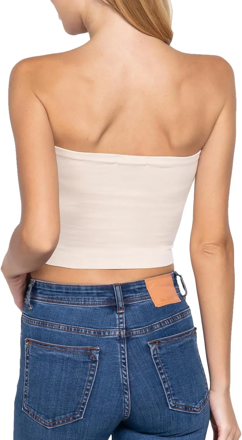 Women's Double Layered Crop Tube Tops Strapless Basic Cotton Cami Casual