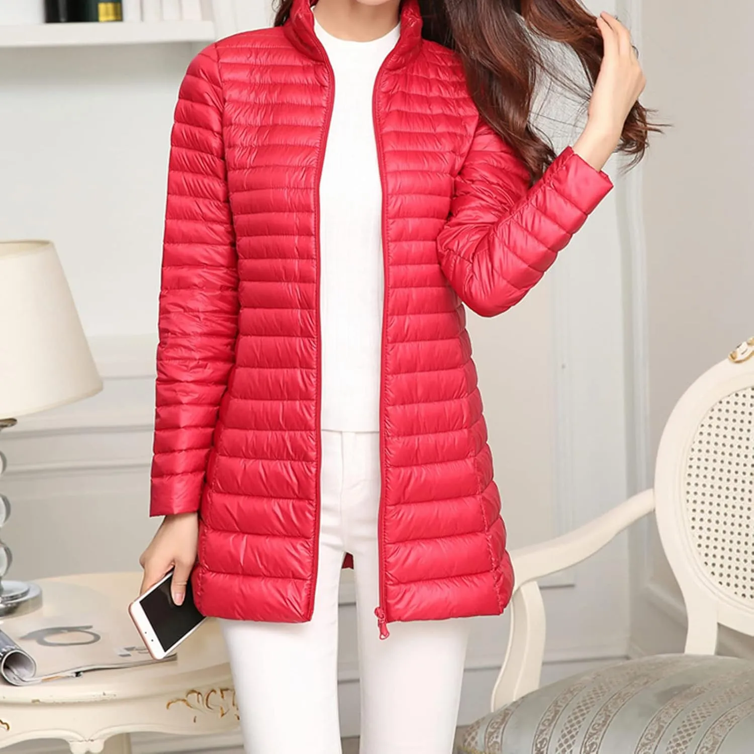Women's Down Long Hooded Jacket Lightweight Warm Puffer Coat Bubble Coat Packable Hooded Puffer Jacket