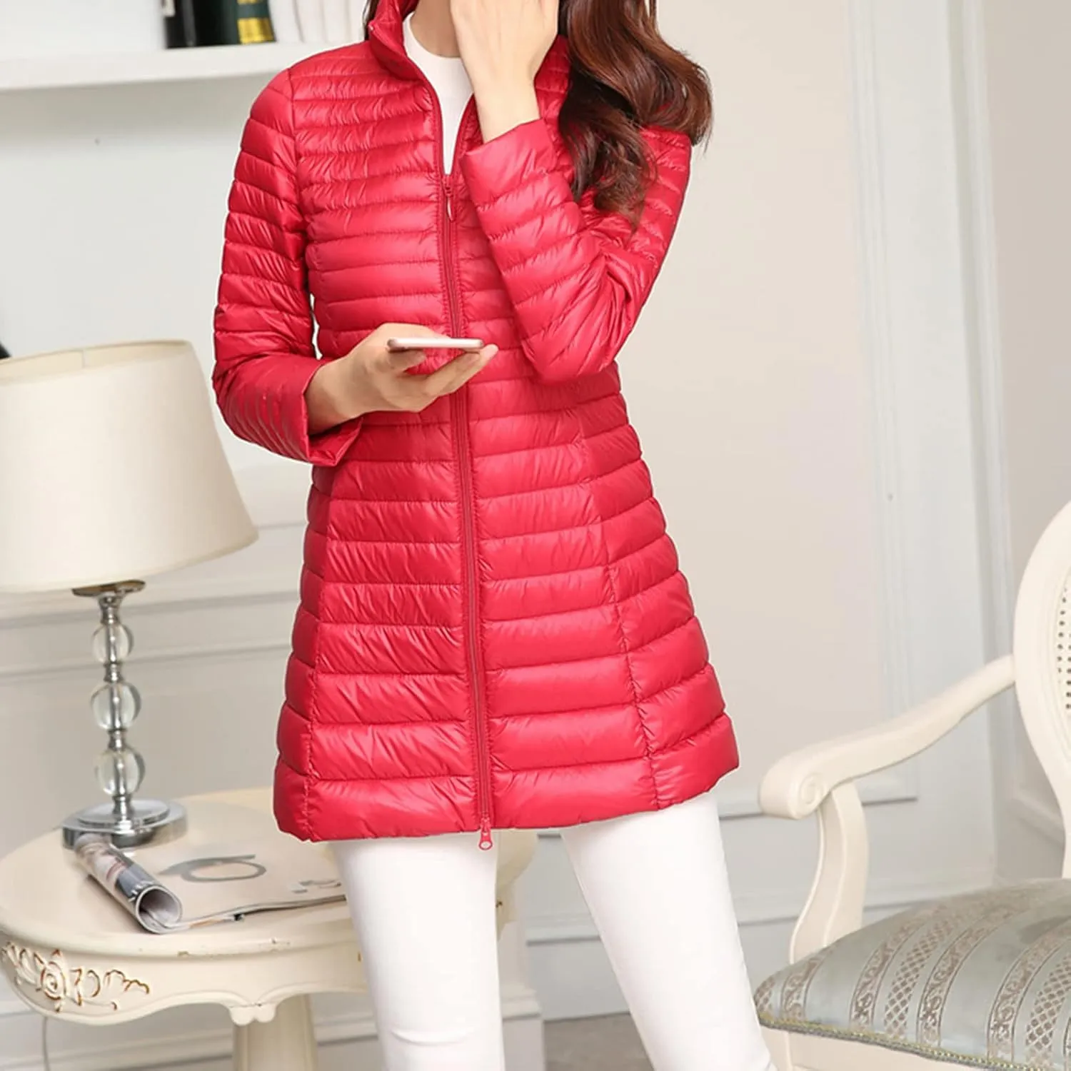 Women's Down Long Hooded Jacket Lightweight Warm Puffer Coat Bubble Coat Packable Hooded Puffer Jacket