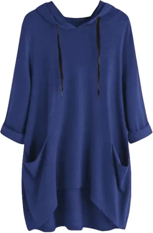 Women's Fashion Long Sleeve Hoodies Solid Color Sweatshirt Hooded Drawstring Pullover Top with Pocket Loose Clothes