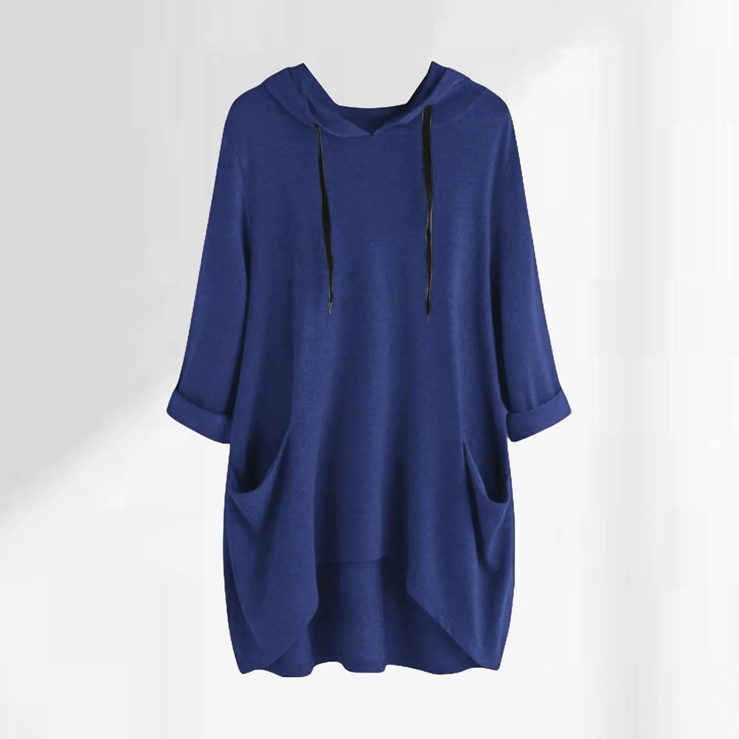Women's Fashion Long Sleeve Hoodies Solid Color Sweatshirt Hooded Drawstring Pullover Top with Pocket Loose Clothes