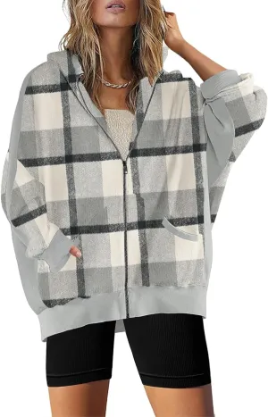 Womens Fashion Zip Up Hoodies Oversized Waffle Knit Jacket Shirts Long Sleeve Solid Shacket Blouse with Pockets