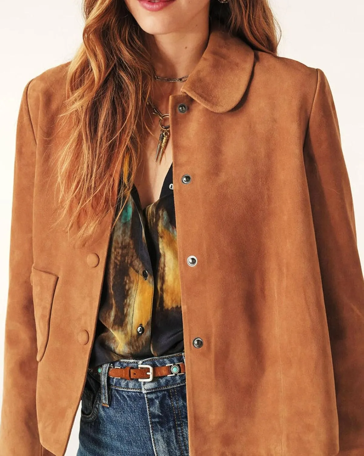 Women's Faux Suede Jacket Long Sleeve Snap Button Casual Outfits Open Front Turn Down Collar Outwear Jackets
