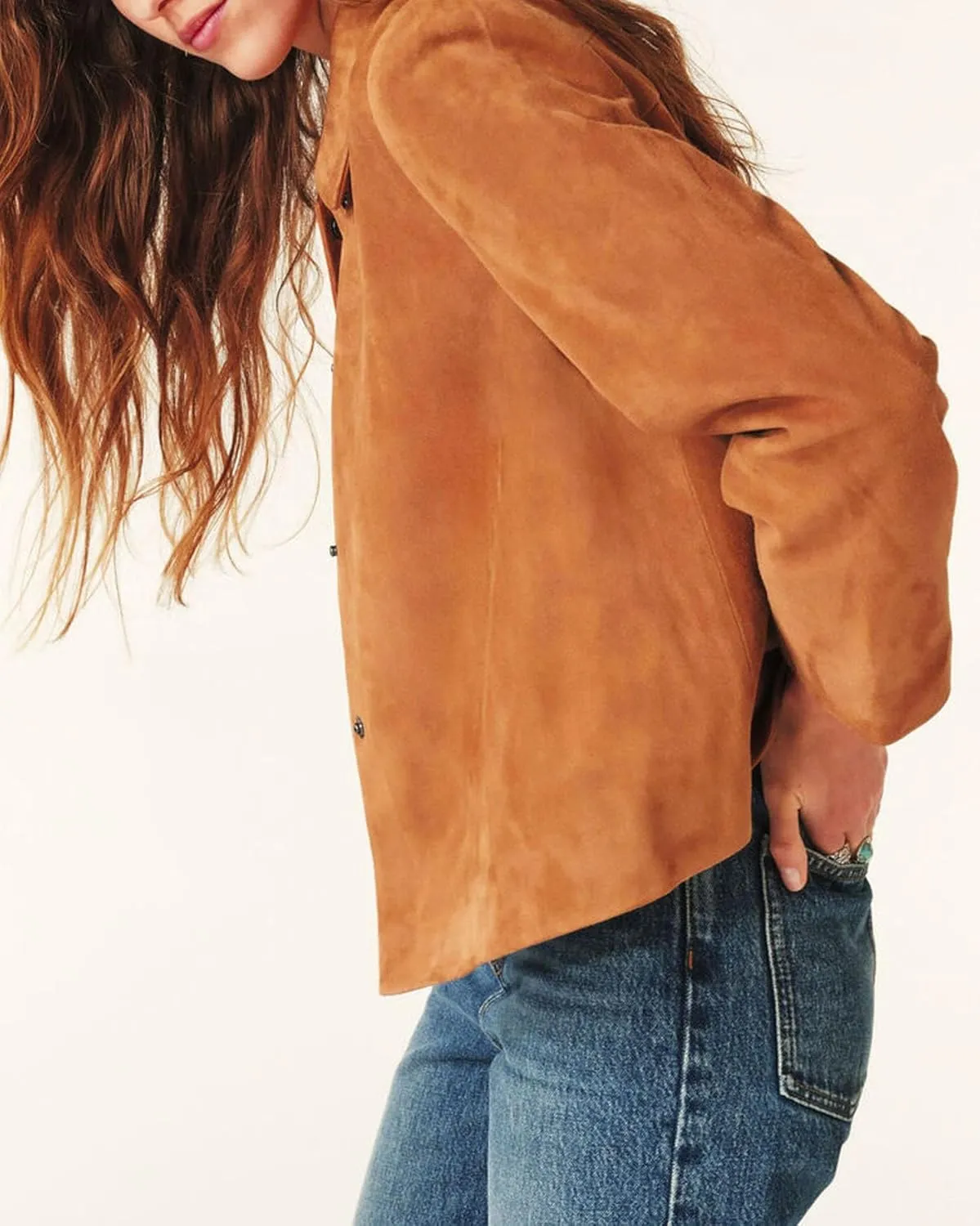 Women's Faux Suede Jacket Long Sleeve Snap Button Casual Outfits Open Front Turn Down Collar Outwear Jackets