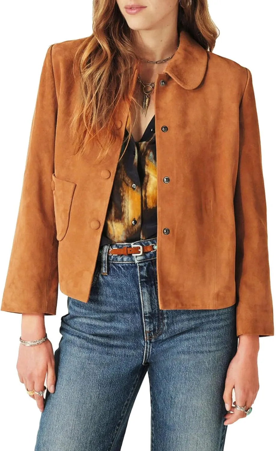 Women's Faux Suede Jacket Long Sleeve Snap Button Casual Outfits Open Front Turn Down Collar Outwear Jackets