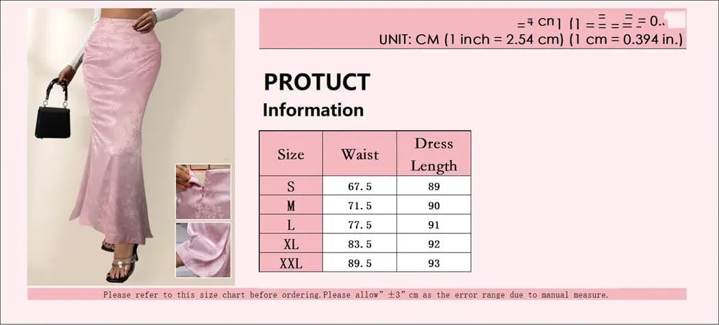 Women's Floral Print Satin Midi Skirt A-Line Pencil Skirt for Office Casual