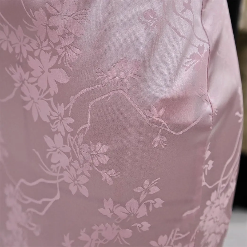 Women's Floral Print Satin Midi Skirt A-Line Pencil Skirt for Office Casual