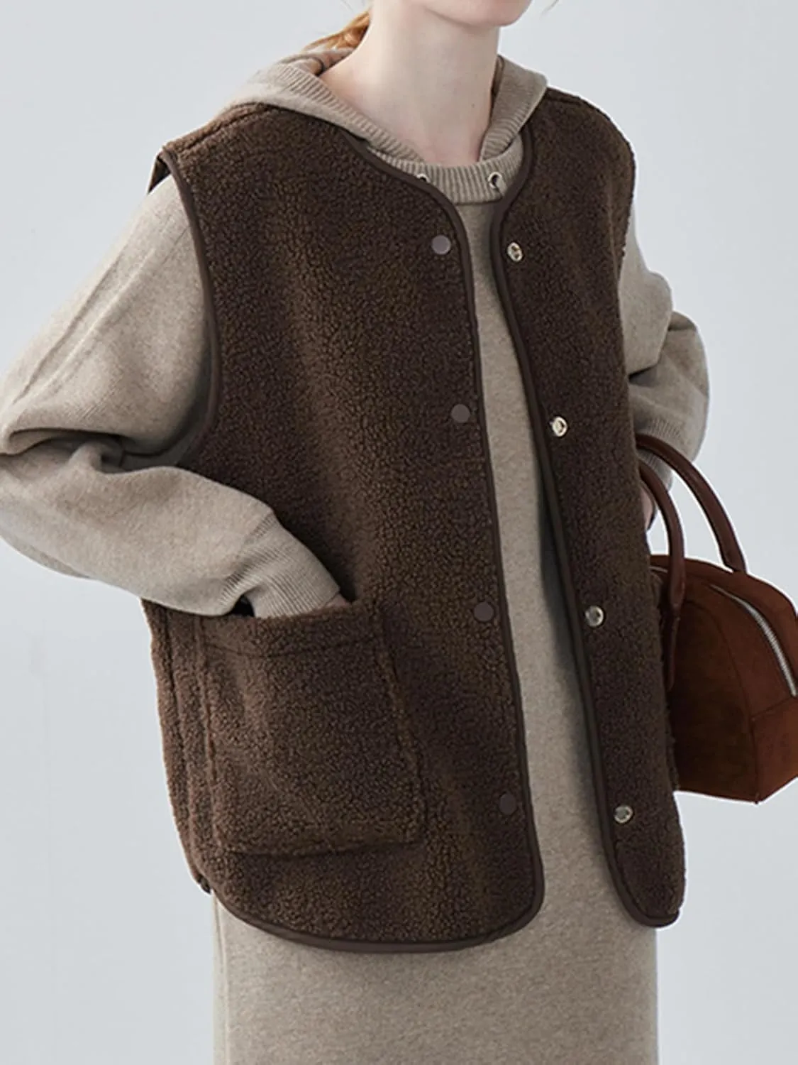 Women's Fuzzy Sherpa Fleece Vest Casual Reversible Plaid Sleeveless Warm Jacket Button Down Winter Outerwear