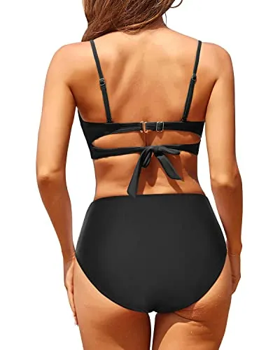 Women's High Waisted Bikini Set With Shorts For Full Coverage-Black