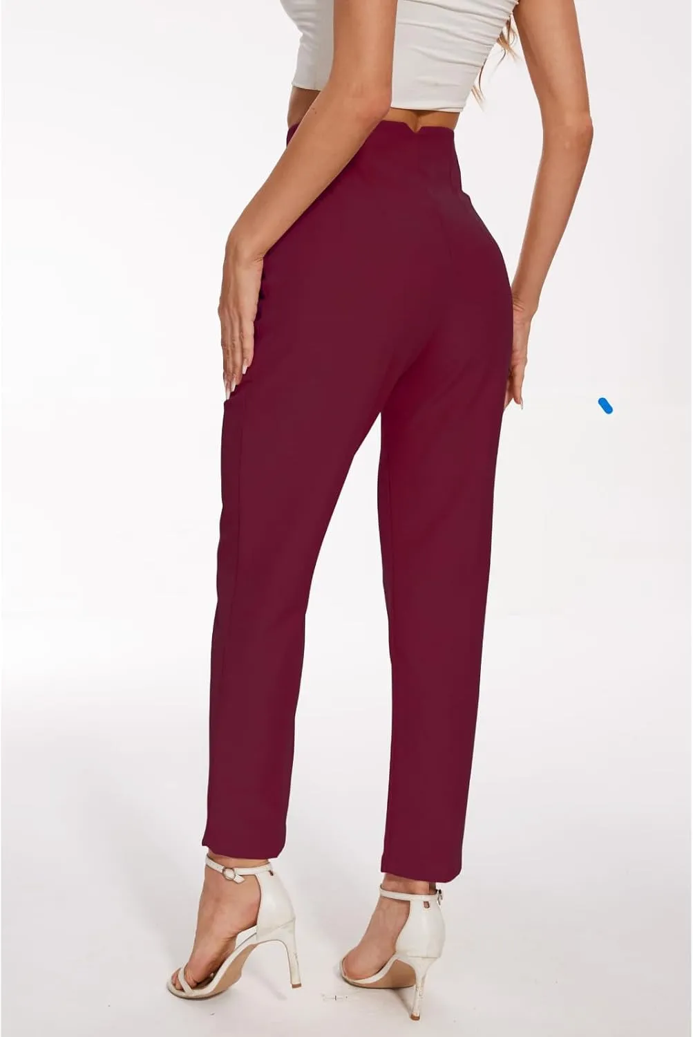 Women's High Waisted Pants - Straight Leg Dress Trousers with Pockets and Seam Design for Business Office Casual