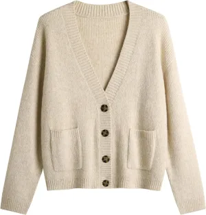 Women's Knit Cardigans Open Front Long Sleeve V Neck Button Down Loose Cardigan Sweaters Cable Knit Outwear Coats