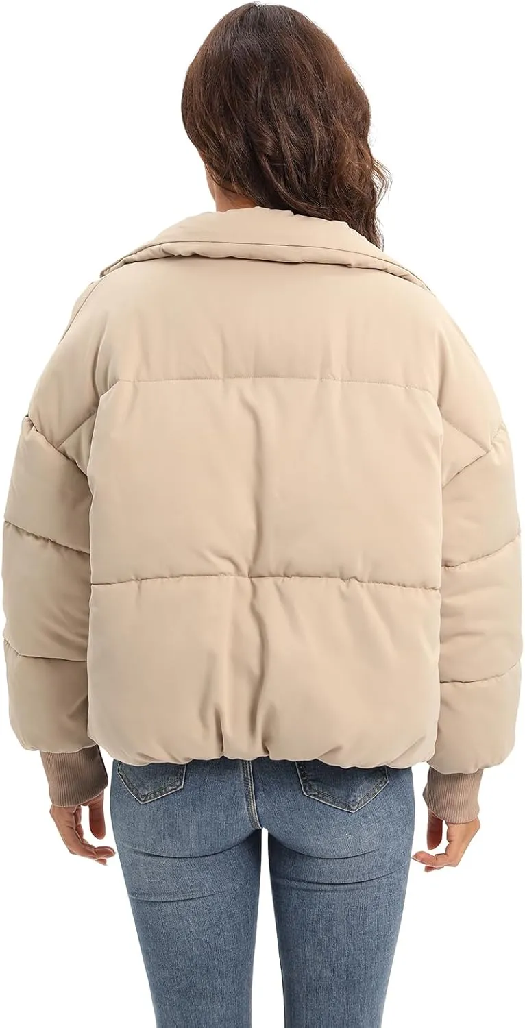 Women's Lightweight 2024 Winter Puffer Jacket Cropped Packable Quilted Zip Up Down Jacket Coat