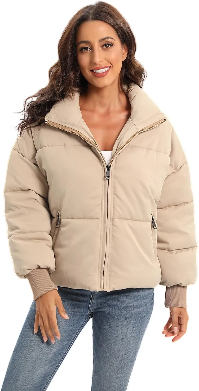 Women's Lightweight 2024 Winter Puffer Jacket Cropped Packable Quilted Zip Up Down Jacket Coat
