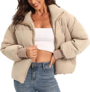 Women's Lightweight 2024 Winter Puffer Jacket Cropped Packable Quilted Zip Up Down Jacket Coat