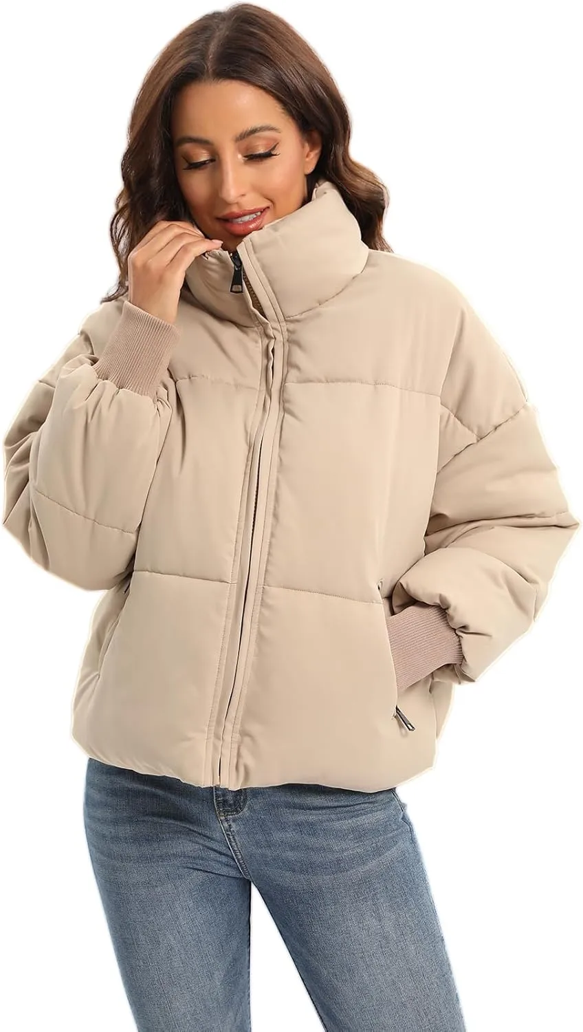 Women's Lightweight 2024 Winter Puffer Jacket Cropped Packable Quilted Zip Up Down Jacket Coat