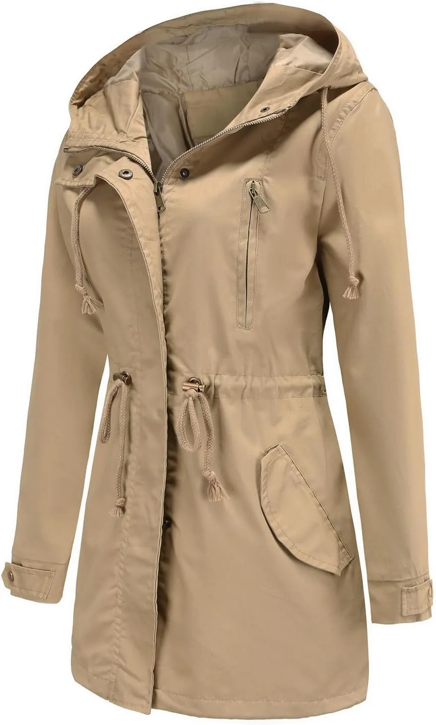 Women's Ligtweight Jackets Anorak Utility Drawstring Waist Hoodie Zip Up Fall Casual Coat with Pockets