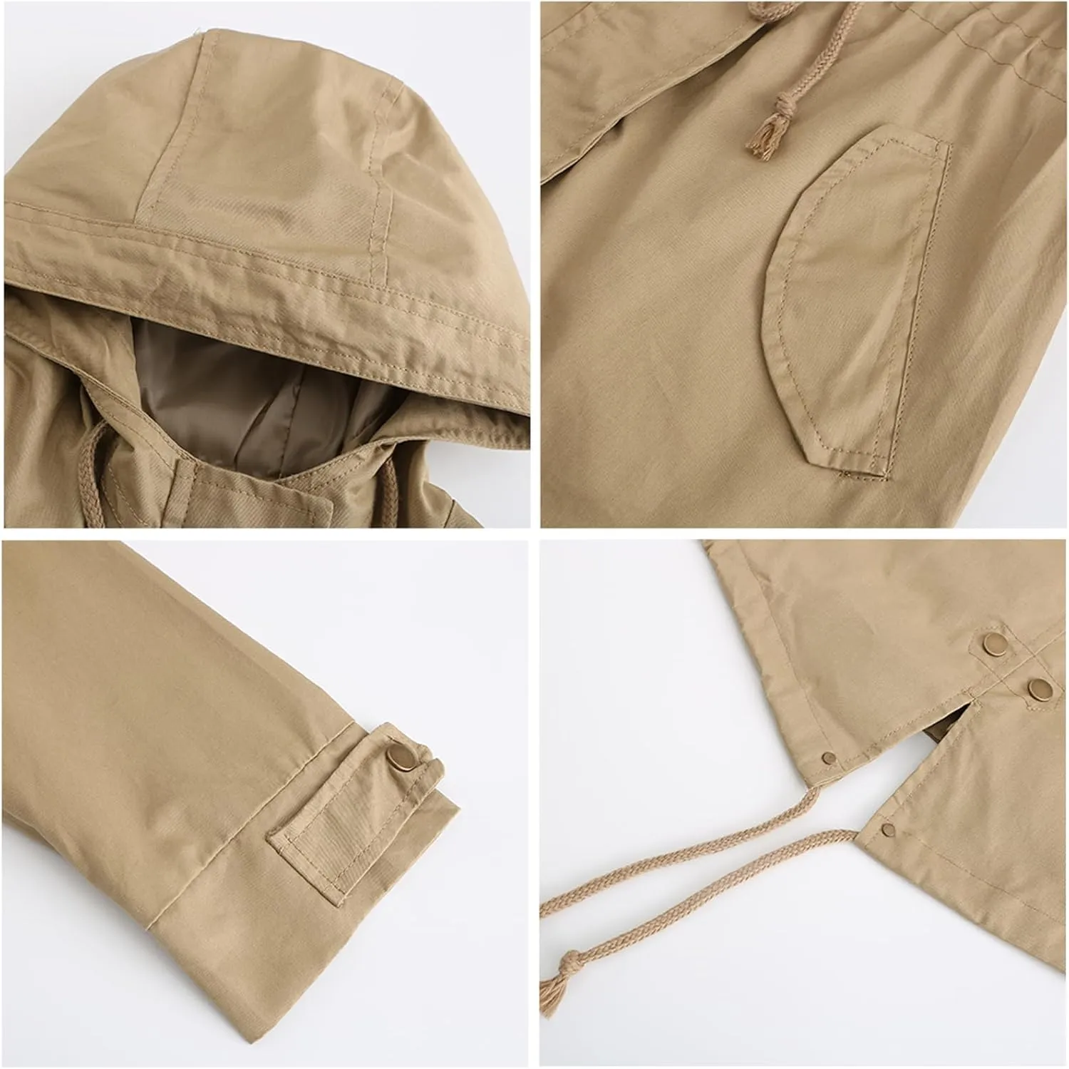 Women's Ligtweight Jackets Anorak Utility Drawstring Waist Hoodie Zip Up Fall Casual Coat with Pockets