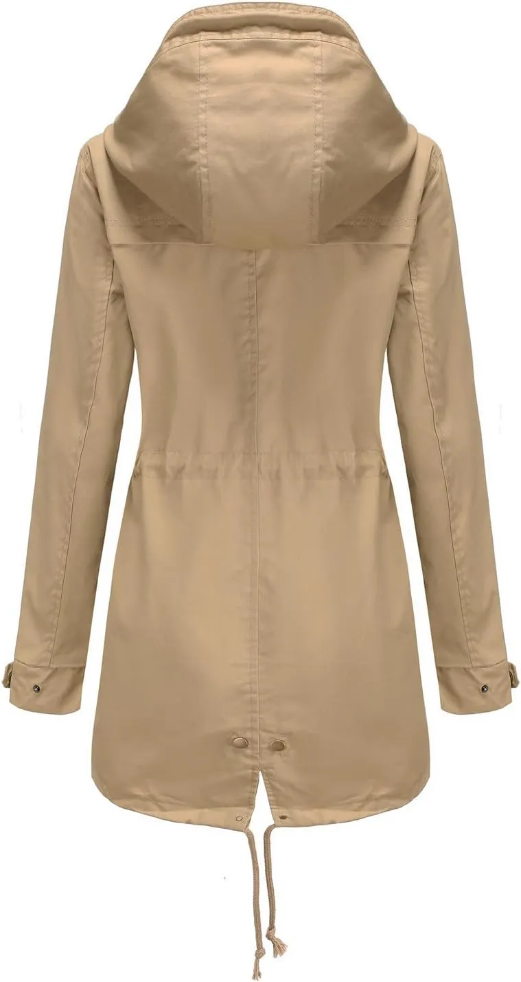 Women's Ligtweight Jackets Anorak Utility Drawstring Waist Hoodie Zip Up Fall Casual Coat with Pockets