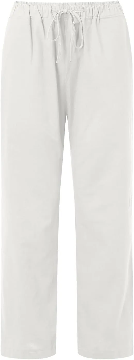 Womens Linen Palazzo Pants Casual Summer Beach Vacation High Waist Wide Leg Trousers Lounge Soft Slacks with Pockets