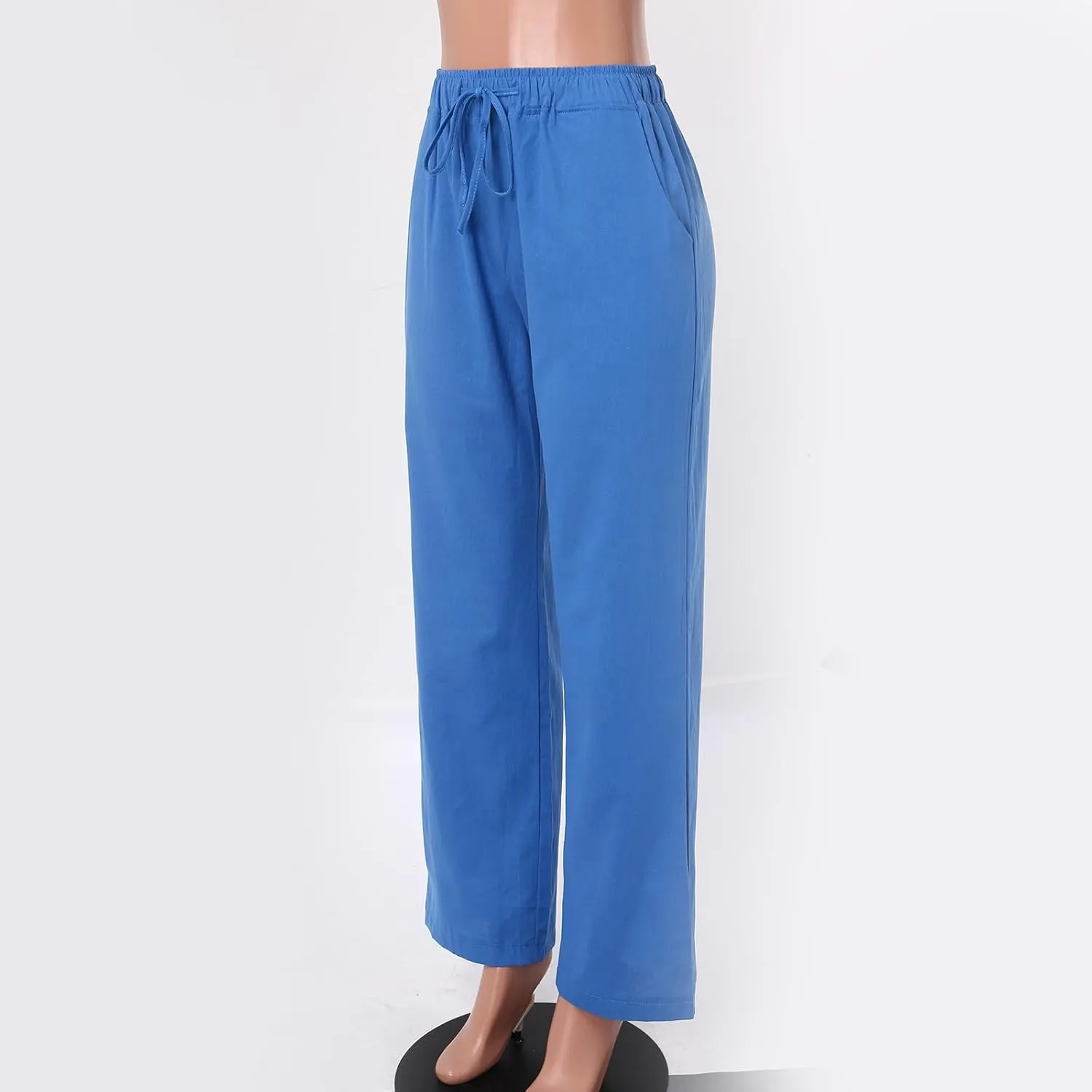 Womens Linen Palazzo Pants Casual Summer Casual Vacation High Waist Wide Leg Trousers Lounge Soft Slacks with Pockets