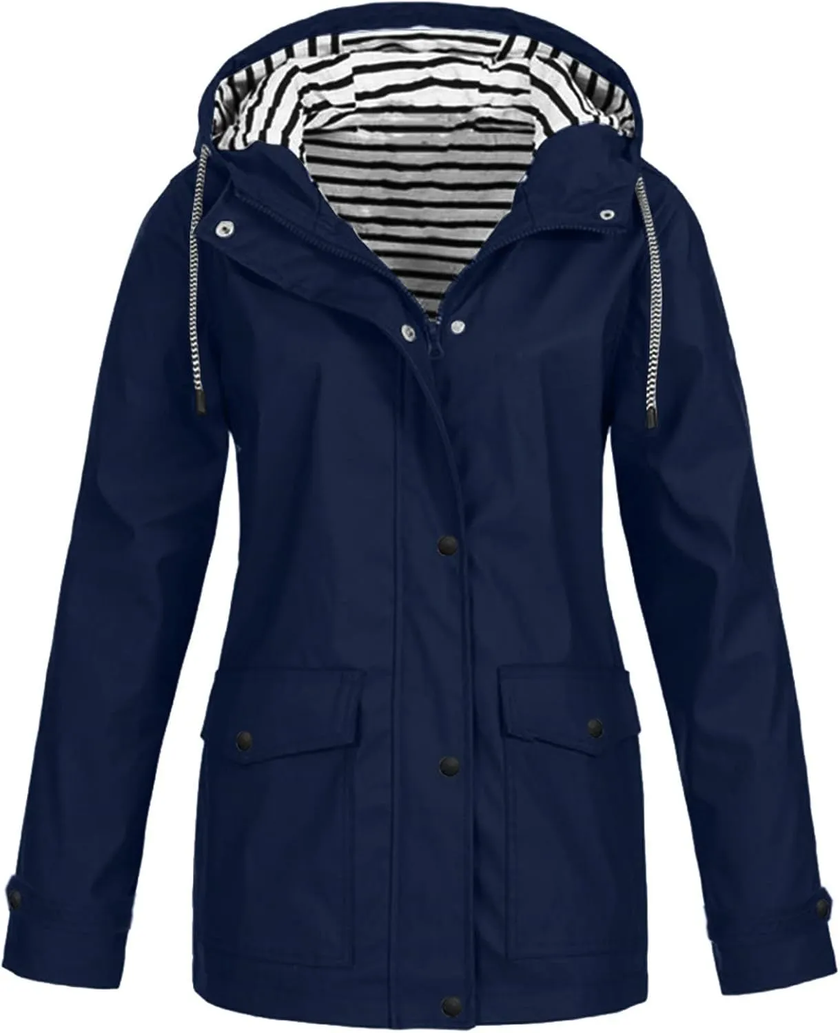 Women's Long Hooded Rain Jacket Waterproof Lightweight Raincoat Adjustable Windbreaker Active Outdoor Hooded Rain Coats