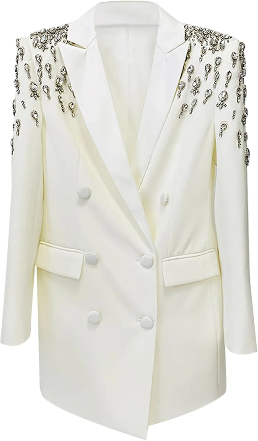 Women's Luxury Outwear Embroidery Flares Diamond Blazer Jackets Long Sleeve Long Blazer Dress Coat