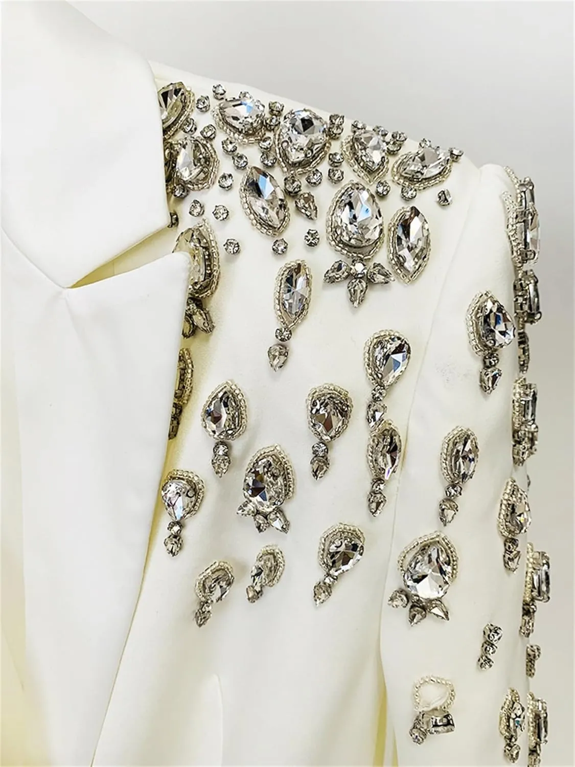 Women's Luxury Outwear Embroidery Flares Diamond Blazer Jackets Long Sleeve Long Blazer Dress Coat