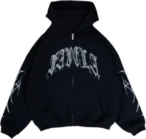 Womens Mens Y2K Zip Up Hoodies Sweatshirt Rhinestone Graphic Hoodies Long Sleeve Coat Plus Size 90S E-Girl Streetwear