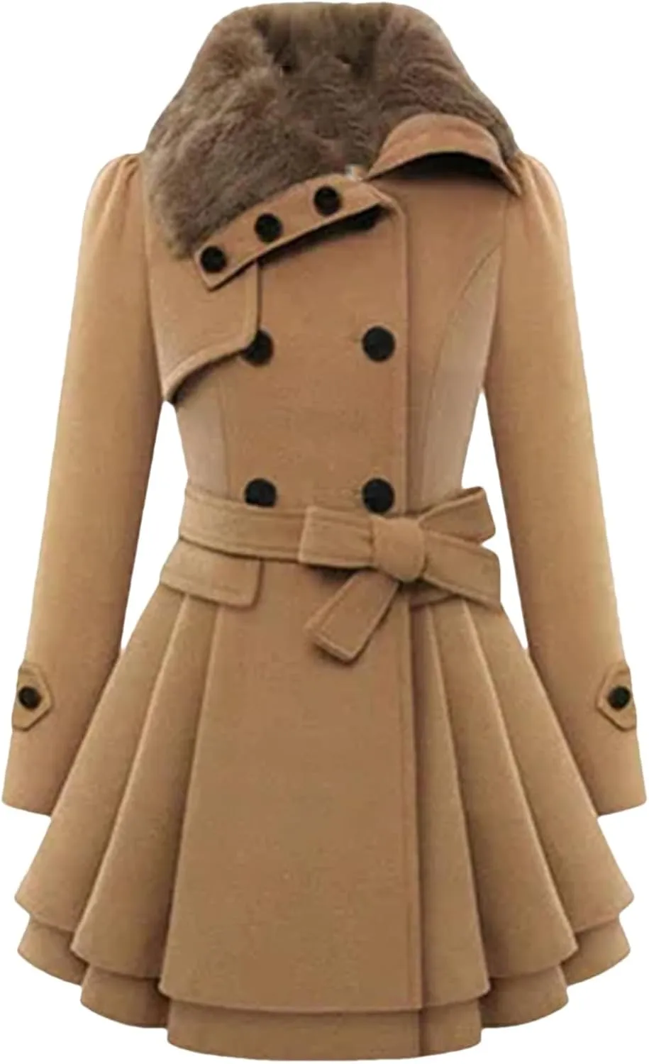 Women's Mid-Long Trench Coat with Belt Coat Double Breasted Pea Coat Trench