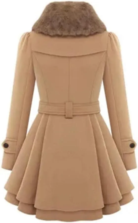 Women's Mid-Long Trench Coat with Belt Coat Double Breasted Pea Coat Trench