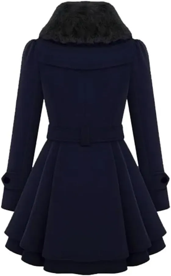 Women's Mid-Long Trench Coat with Belt Coat Double Breasted Pea Coat Trench