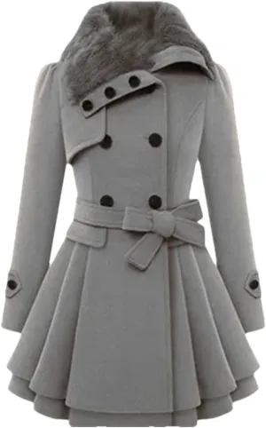 Women's Mid-Long Trench Coat with Belt Coat Double Breasted Pea Coat Trench