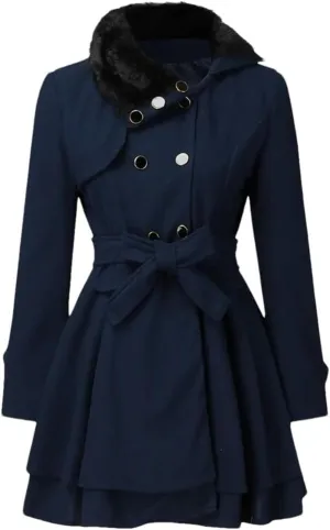 Women's Mid-Long Trench Coat with Belt Coat Double Breasted Pea Coat Trench