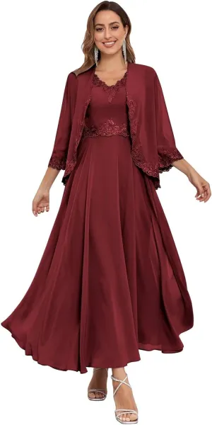 Women's Mother of The Bride Dresses for Wedding with Jackets 2 Piece Formal Evening Gown