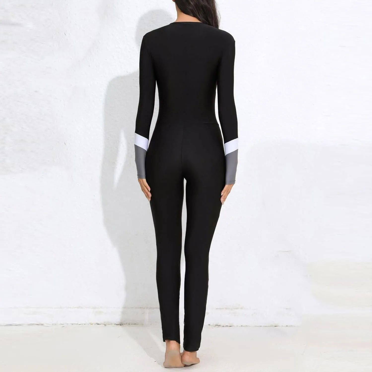 Womens One Piece Bathing Suit Full Body Zip Front Rash Guard Long Sleeve Bodysuit Beach Surfing Swimsuit