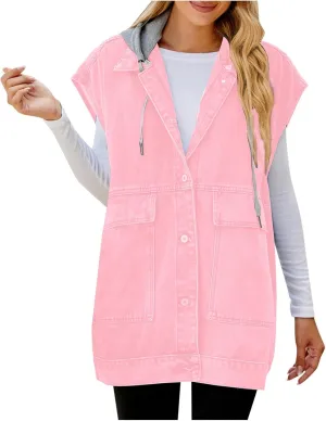 Women's Outerwear Vests New Denim Vest Camisole Summer Fashion Trend Denim Sleeveless Vest with Hat Jacket
