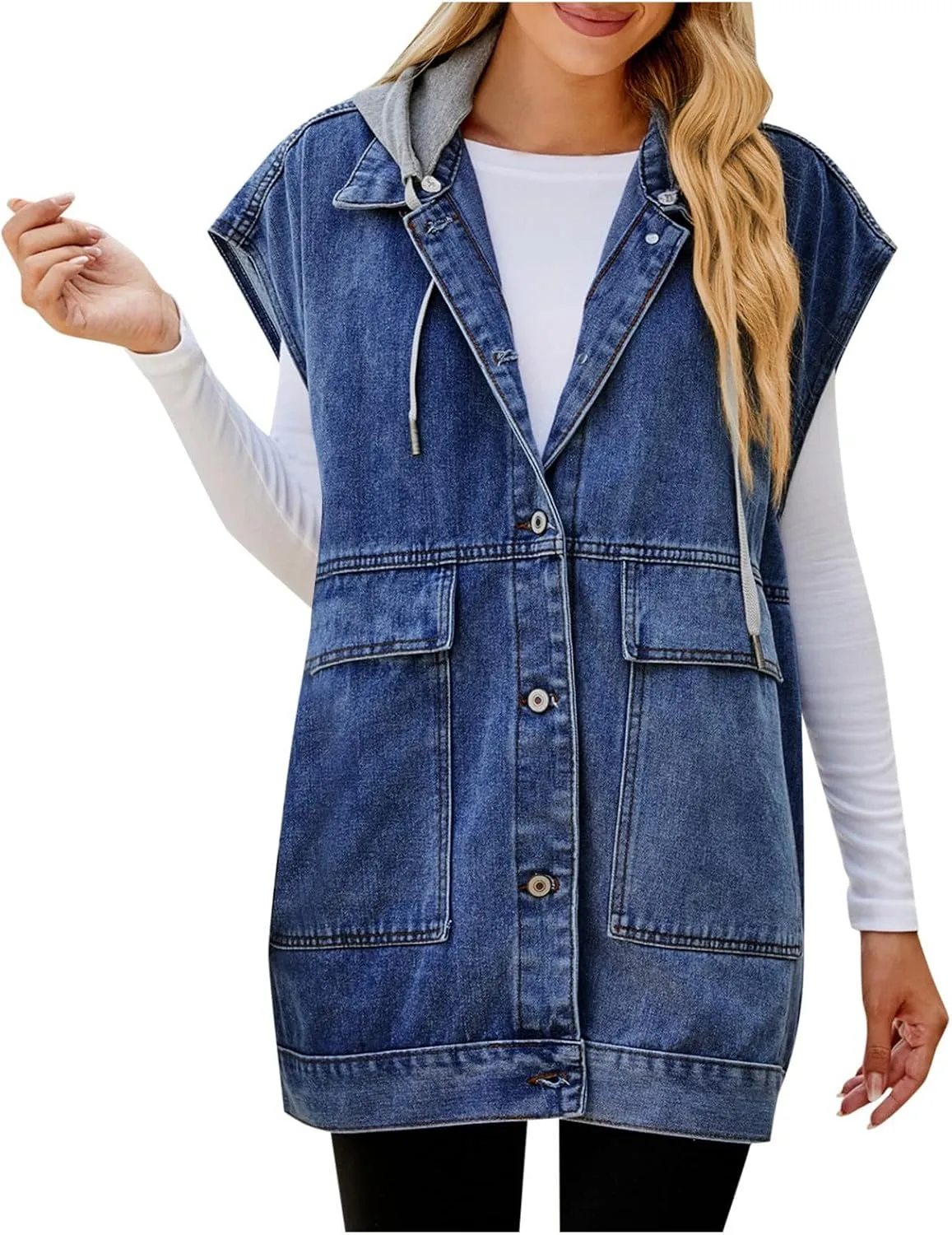 Women's Outerwear Vests New Denim Vest Camisole Summer Fashion Trend Denim Sleeveless Vest with Hat Jacket