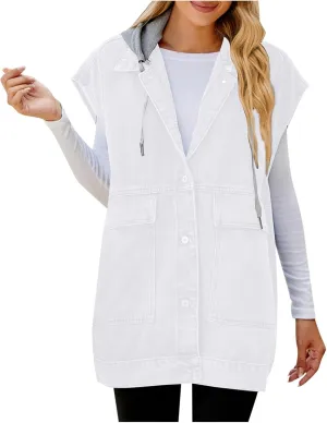 Women's Outerwear Vests New Denim Vest Camisole Summer Fashion Trend Denim Sleeveless Vest with Hat Jacket