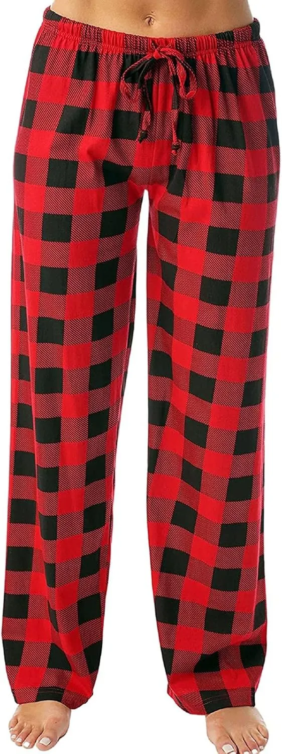Womens Pajamas Pants 2025 Lounge Cute Plaid Pants Soft Comfy Drawstring Wide Leg Trousers Bell Bottom Sleep Clothing