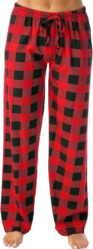 Womens Pajamas Pants 2025 Lounge Cute Plaid Pants Soft Comfy Drawstring Wide Leg Trousers Bell Bottom Sleep Clothing