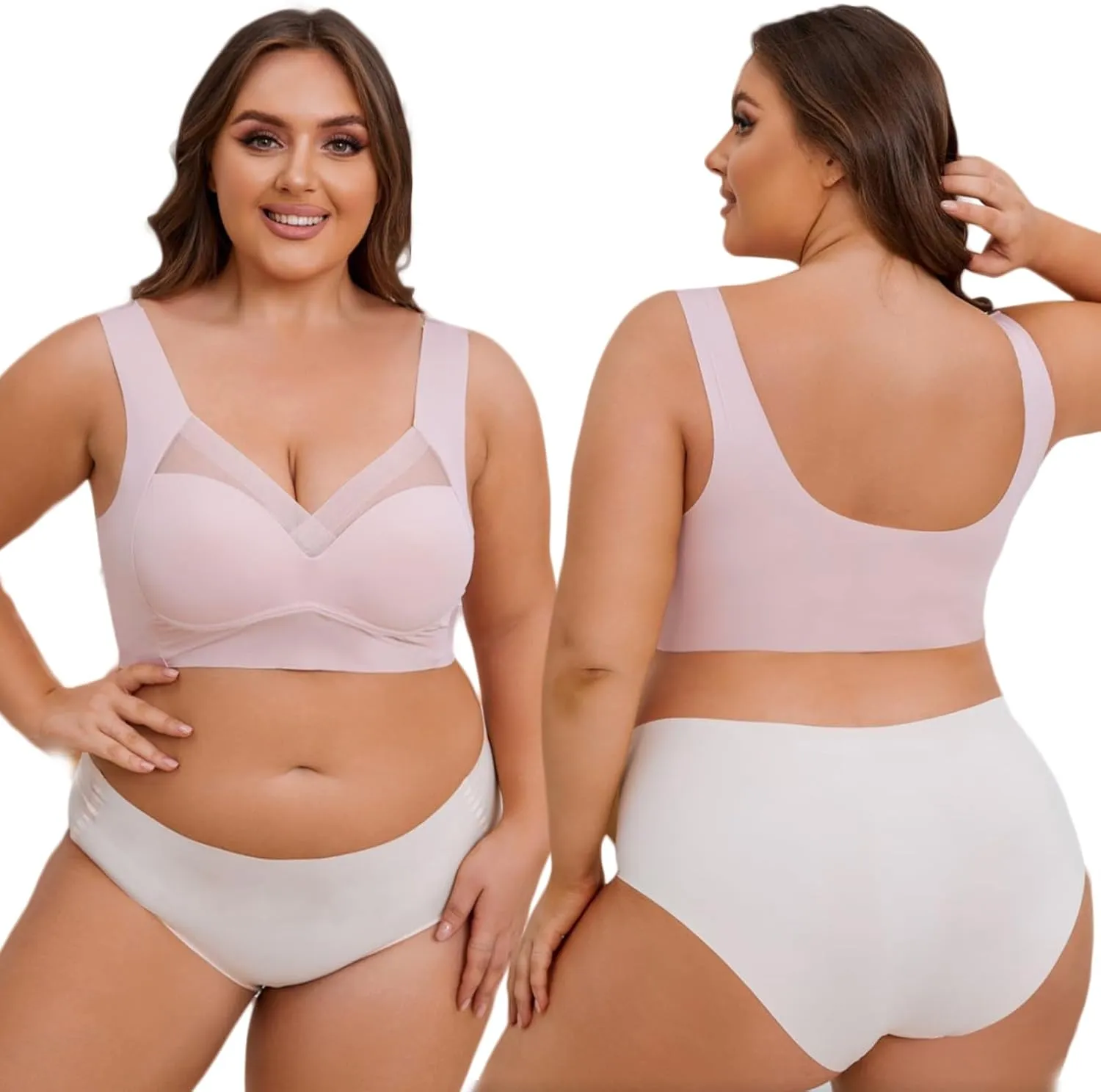 Women's Plus Size Seamless Bra - Back Fat Smoothing Bralette for Sleeping, Sports, and Everyday Wear - Wireless