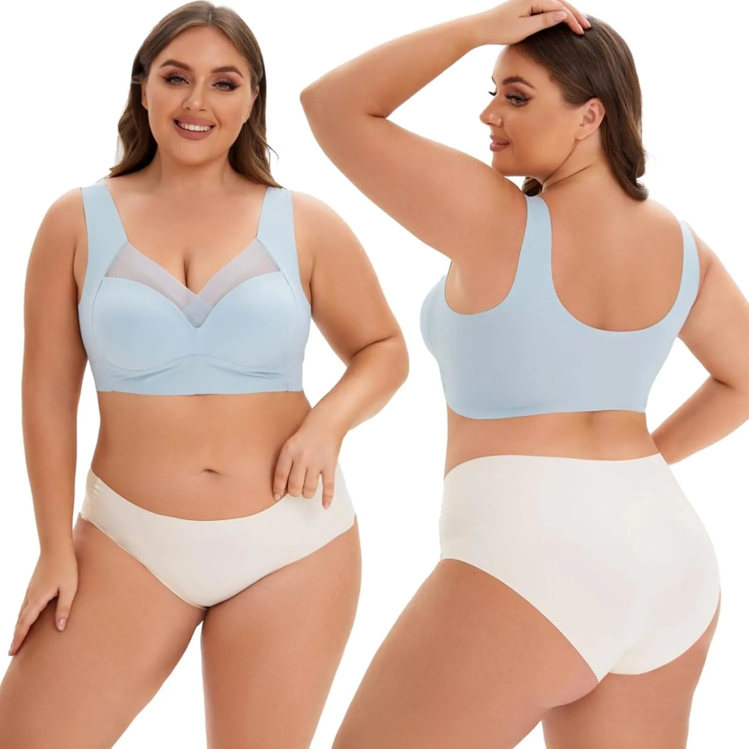 Women's Plus Size Seamless Bra - Back Fat Smoothing Bralette for Sleeping, Sports, and Everyday Wear - Wireless