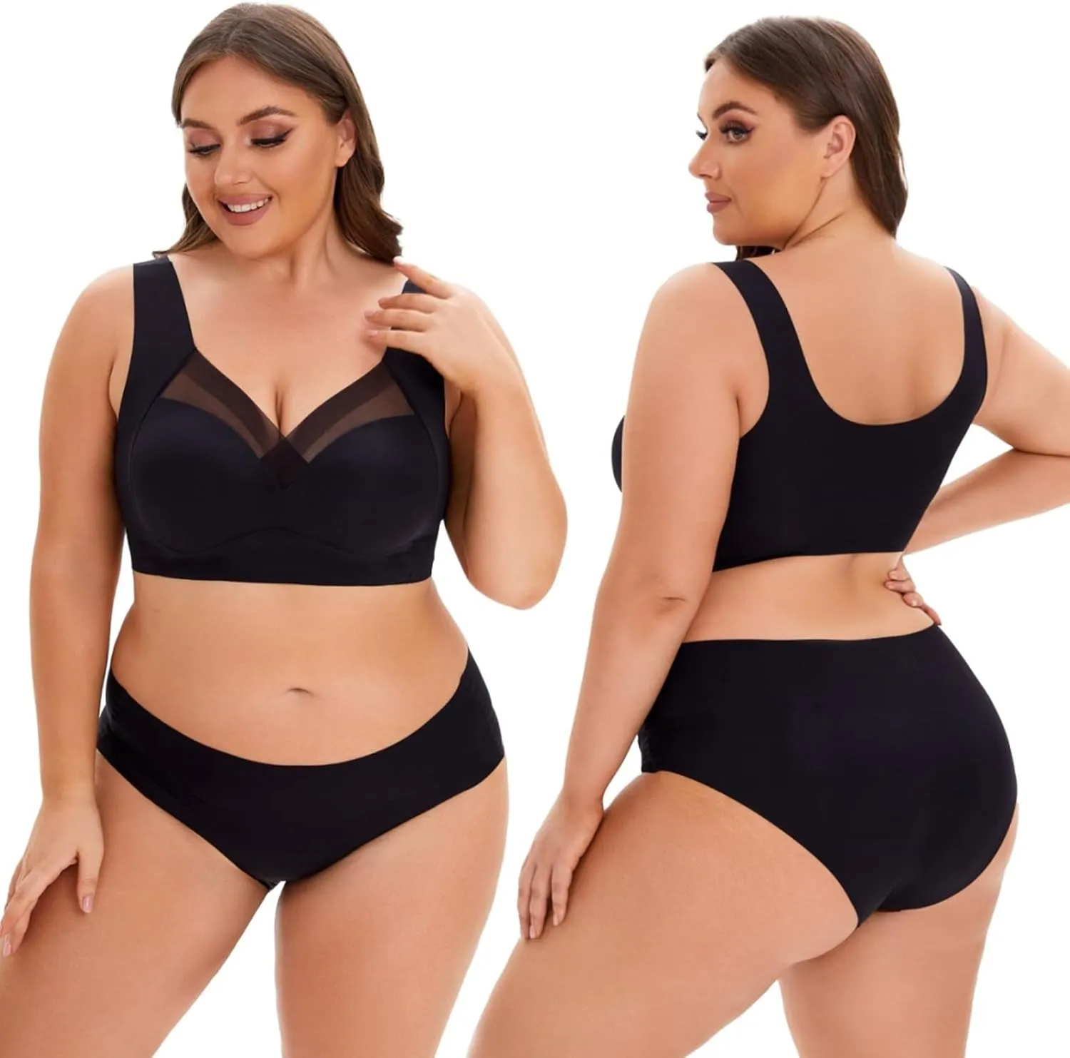 Women's Plus Size Seamless Bra - Back Fat Smoothing Bralette for Sleeping, Sports, and Everyday Wear - Wireless