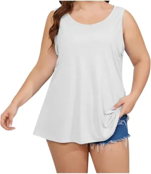 Womens Plus Size Tank Tops Loose Fit Casual Scoop Neck Shirts Flowy Sleeveless Summer Tshirts Ladies Basic Tees