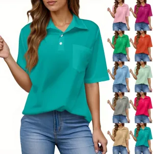 Womens Polo Shirts Short Sleeve Button Collared Golf Tops Casual Tennis Workout Business Dressy Summer Blouse Tees