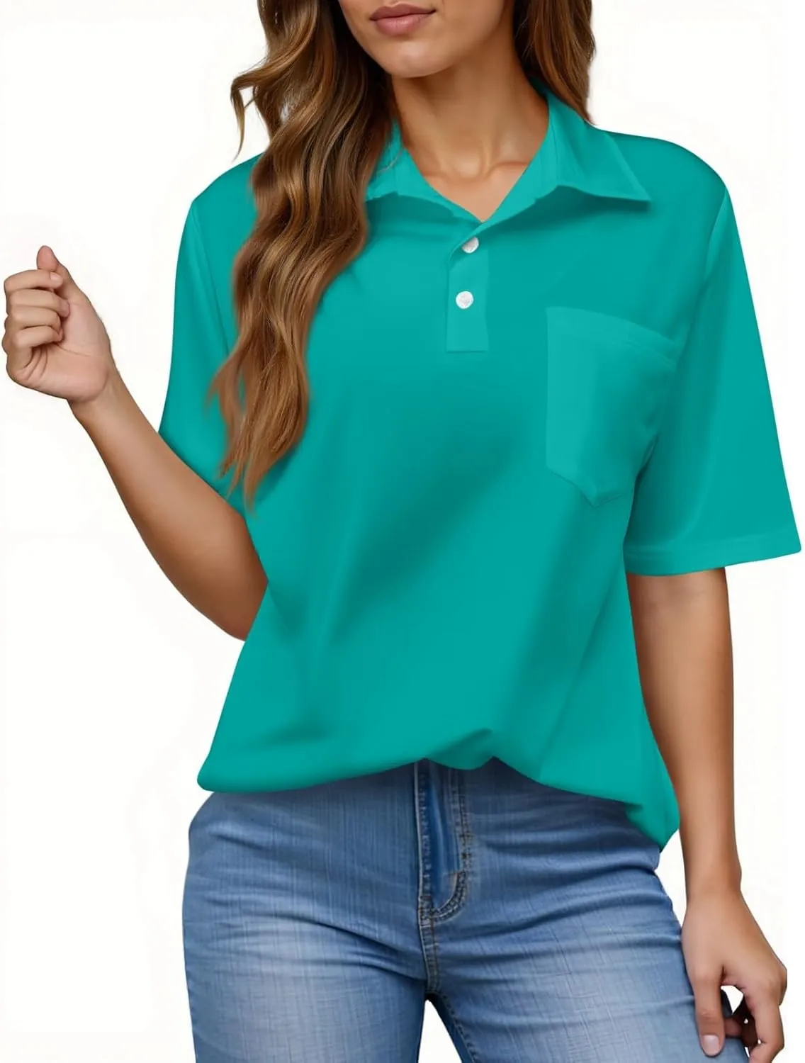 Womens Polo Shirts Short Sleeve Button Collared Golf Tops Casual Tennis Workout Business Dressy Summer Blouse Tees
