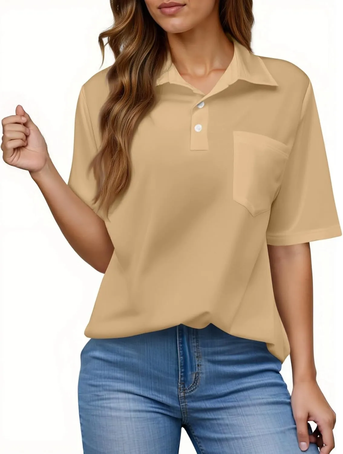 Womens Polo Shirts Short Sleeve Button Collared Golf Tops Casual Tennis Workout Business Dressy Summer Blouse Tees