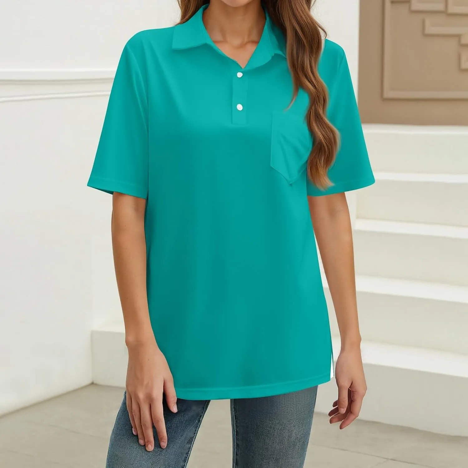 Womens Polo Shirts Short Sleeve Button Collared Golf Tops Casual Tennis Workout Business Dressy Summer Blouse Tees